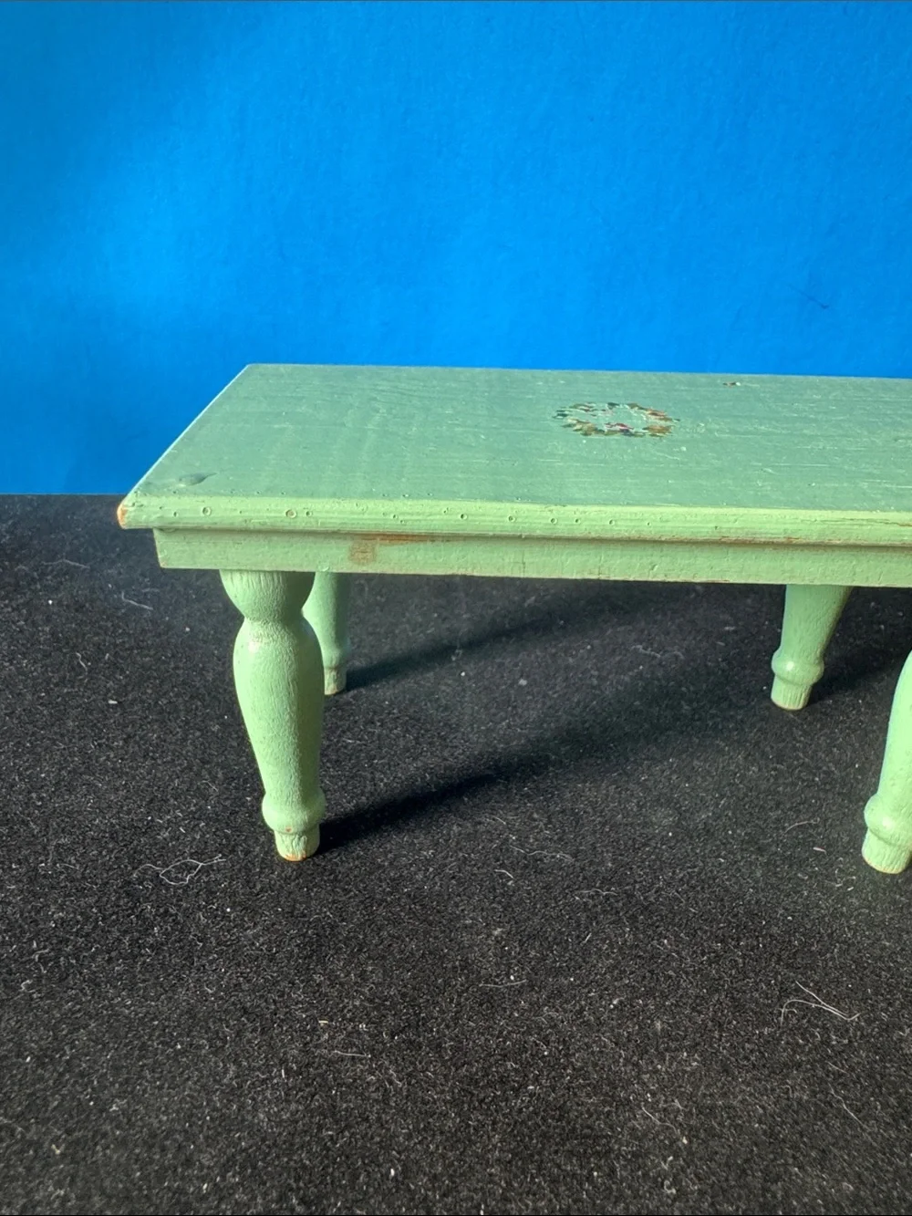 Rustic, vintage dollhouse Green Wooden Pedestal Table-distressed